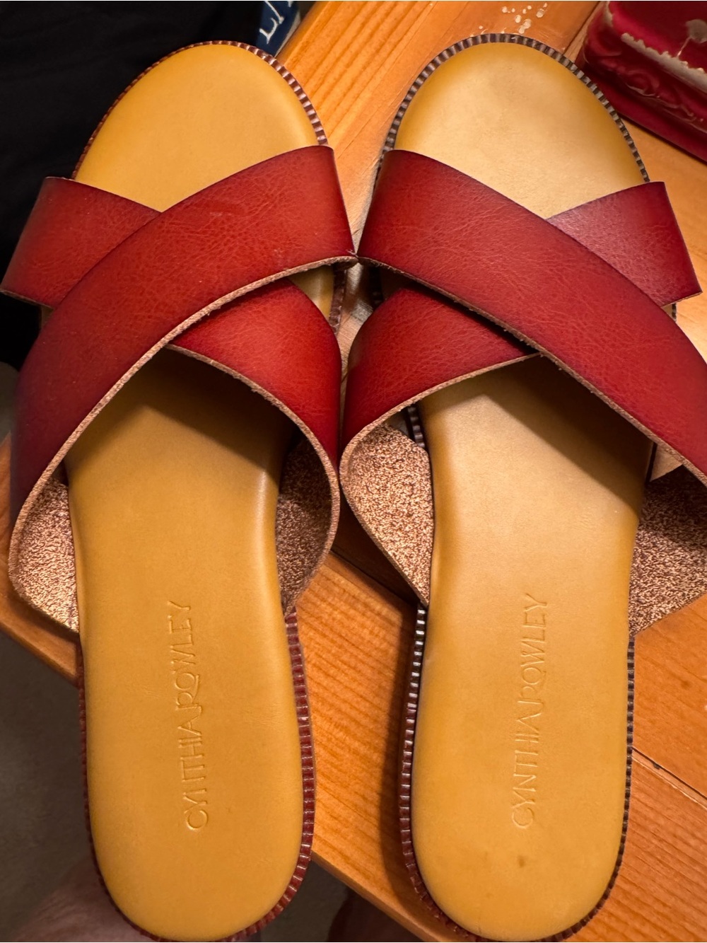 Cynthia Rowley chestnut colored Leather Crisscross Slide Sandals